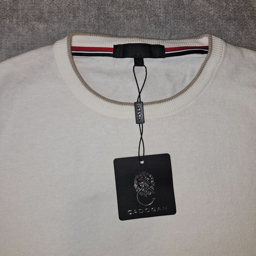 CADOGAN Men's Luxury White Linen Cotton Blend Short Sleeve Knit Brixton Medium - Picture 2 of 14